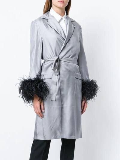 Shop Prada Embellished Cuff Robe Coat In Grey