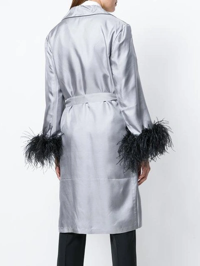 Shop Prada Embellished Cuff Robe Coat In Grey