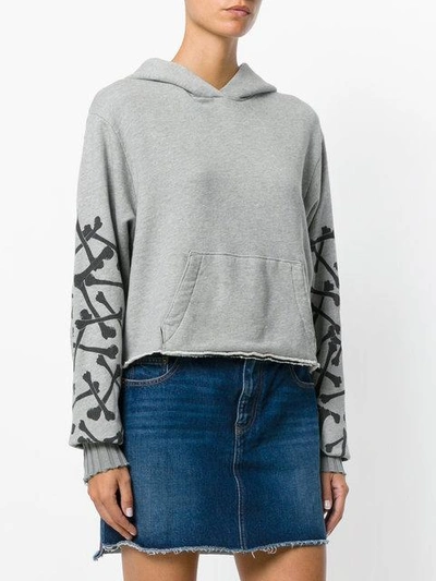 Shop Amiri Bones Star Cropped Hoodie In Grey