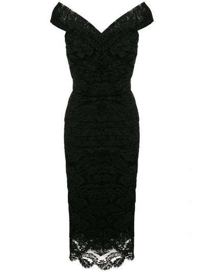 Shop Dolce & Gabbana Ruched Lace Dress In N0000 Black