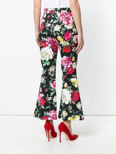 Shop Dolce & Gabbana Floral Print Cropped Flare Trousers In Green
