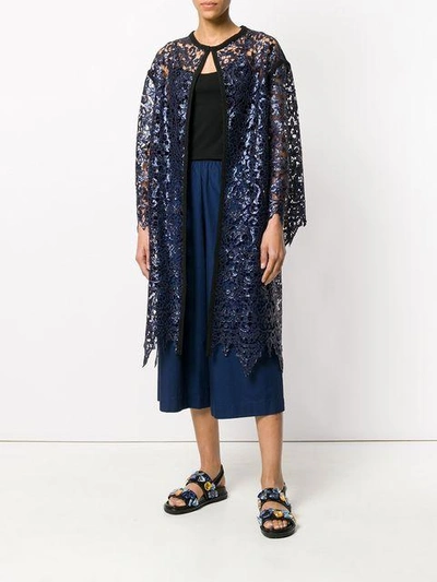 Shop Antonio Marras Lace Embroidered Cardi-coat - Blue