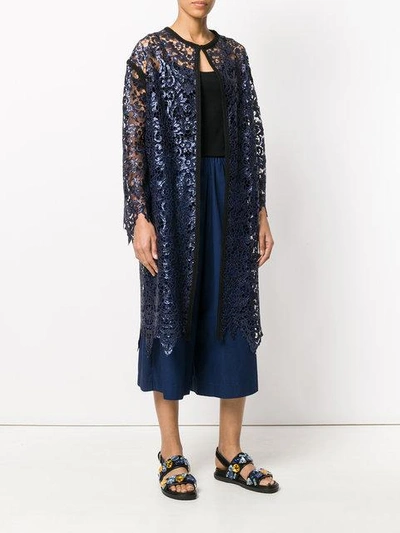 Shop Antonio Marras Lace Embroidered Cardi-coat - Blue