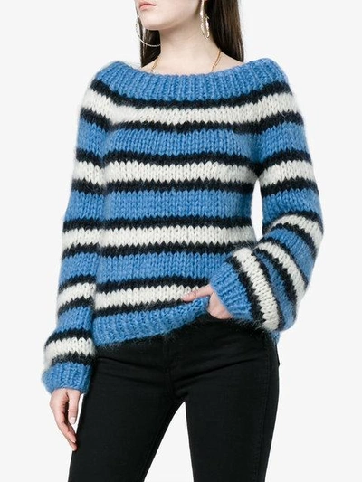 Shop Ganni Julliard Mohair Off Shoulder Pullover - Blue