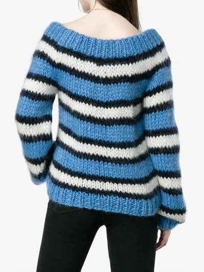 Shop Ganni Julliard Mohair Off Shoulder Pullover - Blue