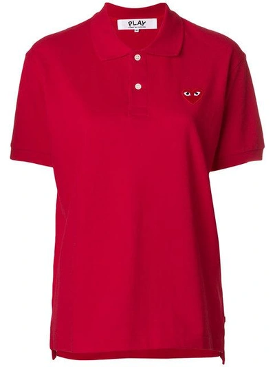 Shop Comme Des Garçons Play Heart Patched Polo Shirt In Red