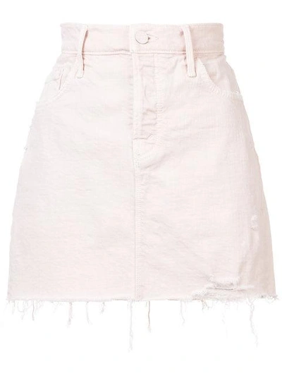 Shop Mother Frayed Denim Skirt In Pink