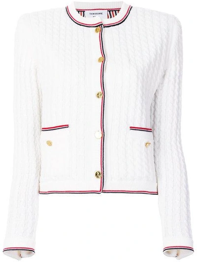 Shop Thom Browne Cable Knit Cardigan Jacket In White