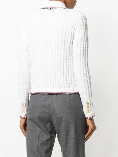 Shop Thom Browne Cable Knit Cardigan Jacket In White