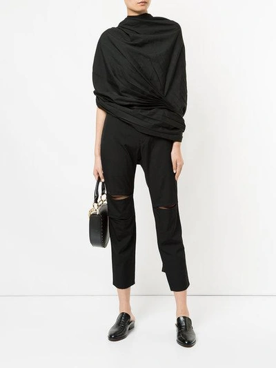 Shop Yohji Yamamoto Asymmetric Pleated Top In Black
