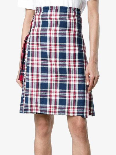 Shop R13 Check Asymmetric Apron Skirt  In Navy Red Combo