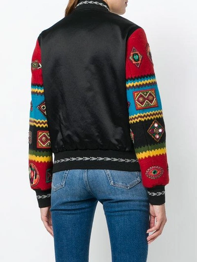 Shop Saint Laurent Teddy Embroidered-sleeve Bomber Jacket In Black