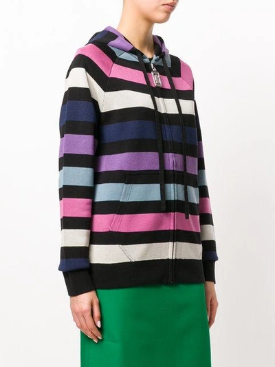 Shop Marc Jacobs Striped Zip Front Hoodie In Black