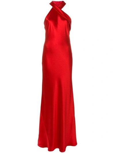 Shop Galvan Asymmetric Halterneck Dress - Red