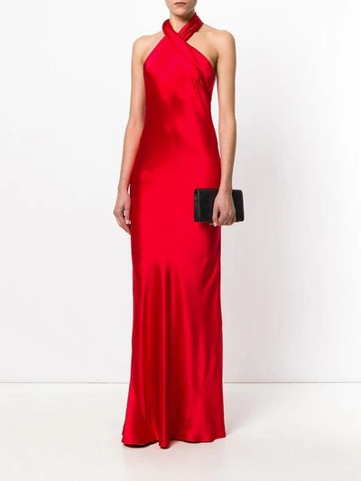 Shop Galvan Asymmetric Halterneck Dress - Red