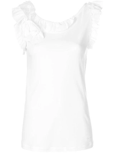 Shop Lanvin Frill Neck Flower Embellished Top - White