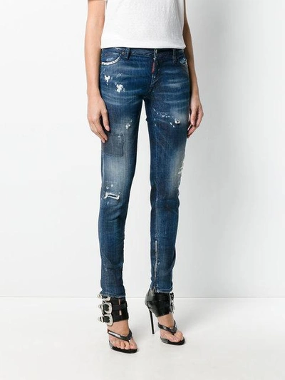 Shop Dsquared2 Distressed Skinny Jeans In Blue