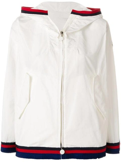 Shop Moncler Contrast-trim Zipped Jacket In White