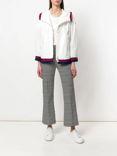 Shop Moncler Contrast-trim Zipped Jacket In White