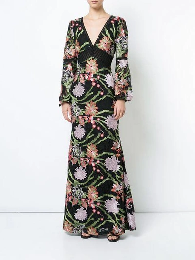 Shop Badgley Mischka Floral Balloon Sleeve Maxi Dress