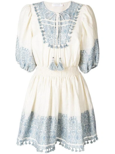 Shop Zimmermann Short Printed Dress In Neutrals