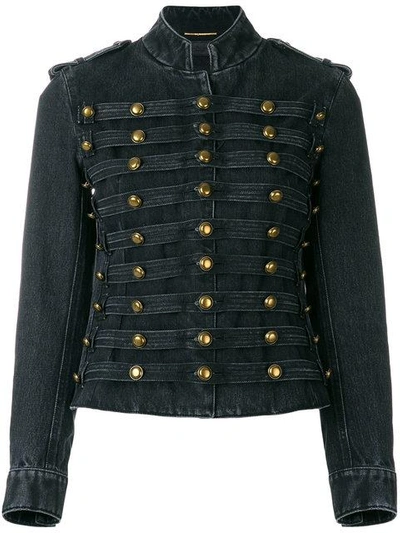 Shop Saint Laurent Officer Military Denim Jacket In Black
