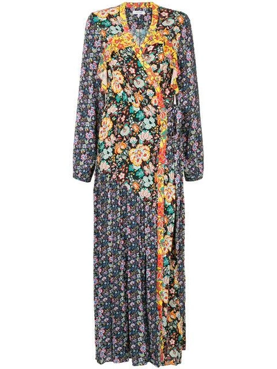 Shop Frame Floral Longsleeved Raglan Wrap Dress In Multicolour