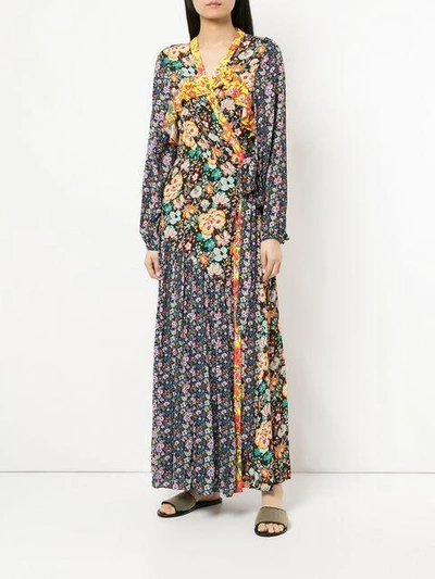 Shop Frame Floral Longsleeved Raglan Wrap Dress In Multicolour