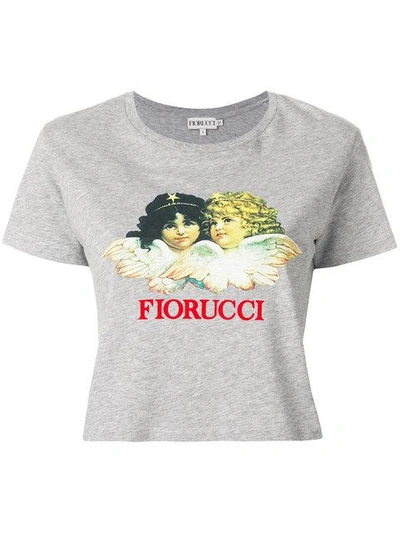 Shop Fiorucci Logo Print Cropped T-shirt  In Grey