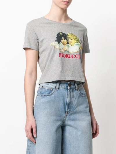 Shop Fiorucci Logo Print Cropped T-shirt  In Grey