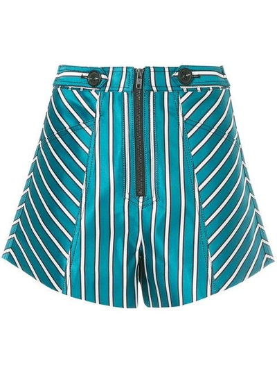 Shop Self-portrait Striped Shorts - Green