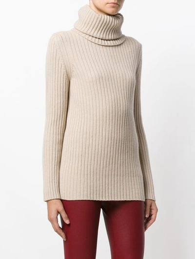 Shop Lamberto Losani Ribbed Roll-neck Jumper In Neutrals