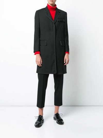 Shop Thom Browne Classic Chesterfield Overcoat With Grosgrian Tipping In Black Crepe Suiting