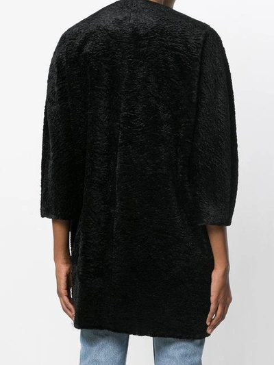 Shop Alberto Biani Faux Fur Collarless Coat - Black