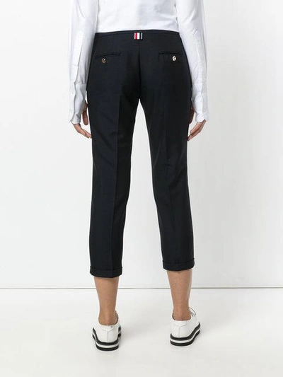 Shop Thom Browne Cropped Skinny Trousers - Blue
