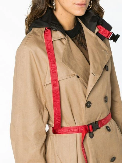 Shop Palm Angels Trench Coat With Red Belt - Neutrals