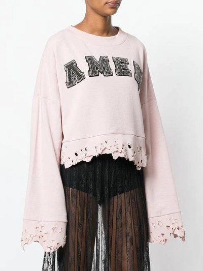 Shop Amen Studded Logo Sweatshirt With Distressed Edges In Pink