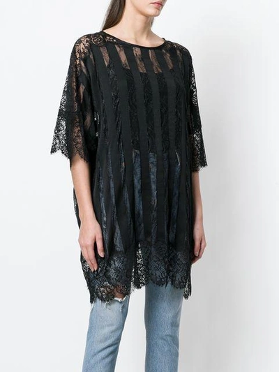 Shop Amen Sheer Striped And Lace Trimmed Oversized Top In Black