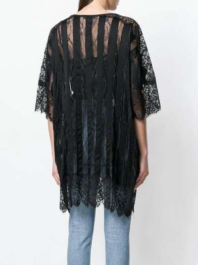 Shop Amen Sheer Striped And Lace Trimmed Oversized Top In Black