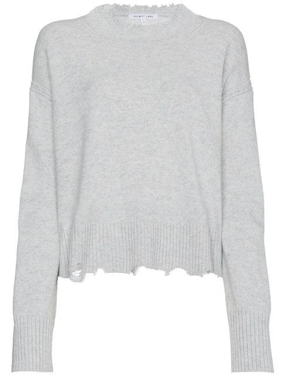 Shop Helmut Lang Distressed Knit Cotton Jumper In Grey