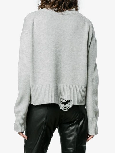 Shop Helmut Lang Distressed Knit Cotton Jumper In Grey