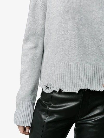 Shop Helmut Lang Distressed Knit Cotton Jumper In Grey