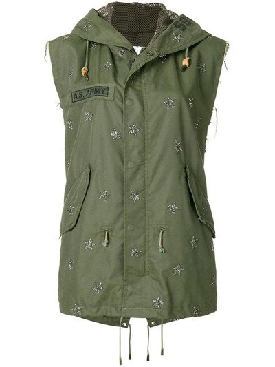 Shop As65 Sequin Stars Sleeveless Parka In Green