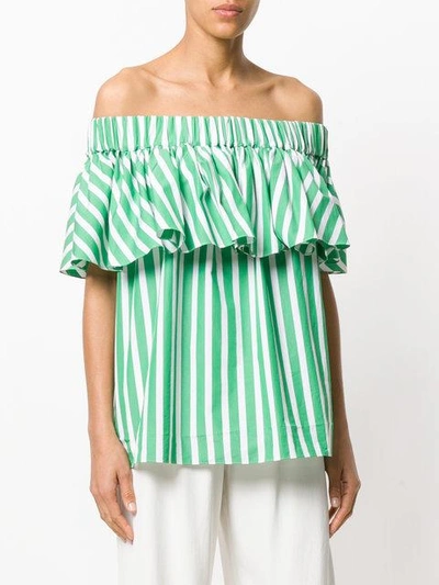 Shop Maison Rabih Kayrouz Striped Off-shoulder Blouse In Green