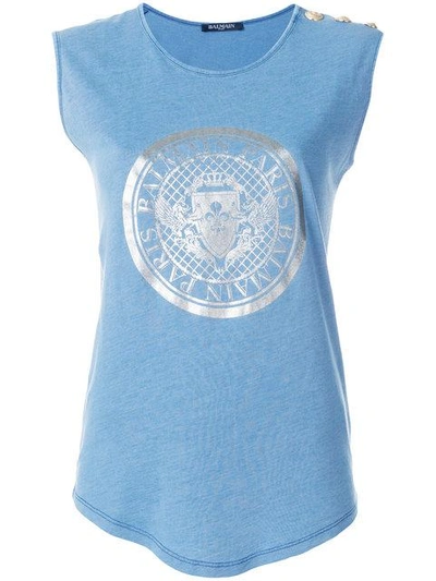 Shop Balmain Logo Crest T-shirt - Blue