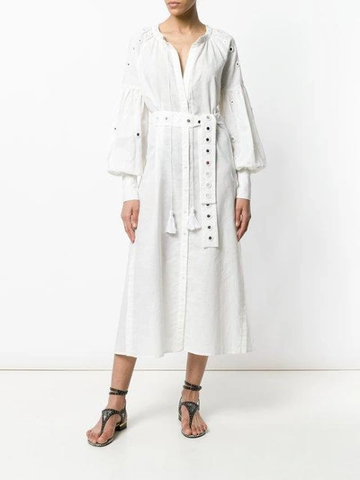 Shop Wandering Eyelet-embellished Maxi Shirt Dress In White