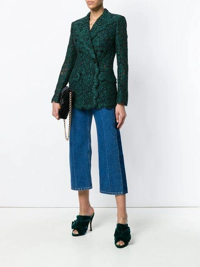 Shop Dolce & Gabbana Double Breasted Lace Blazer In Green