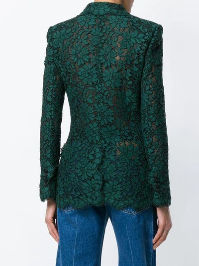 Shop Dolce & Gabbana Double Breasted Lace Blazer In Green