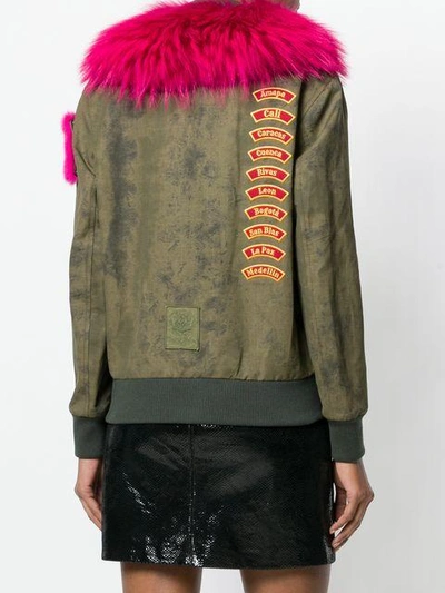Shop Mr & Mrs Italy Fur Arm Patch Bomber In Green