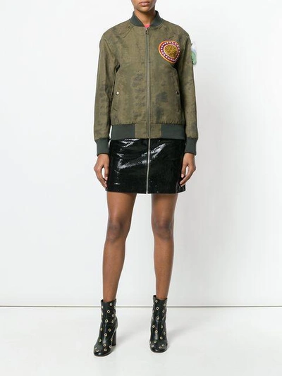 Shop Mr & Mrs Italy Fur Arm Patch Bomber In Green